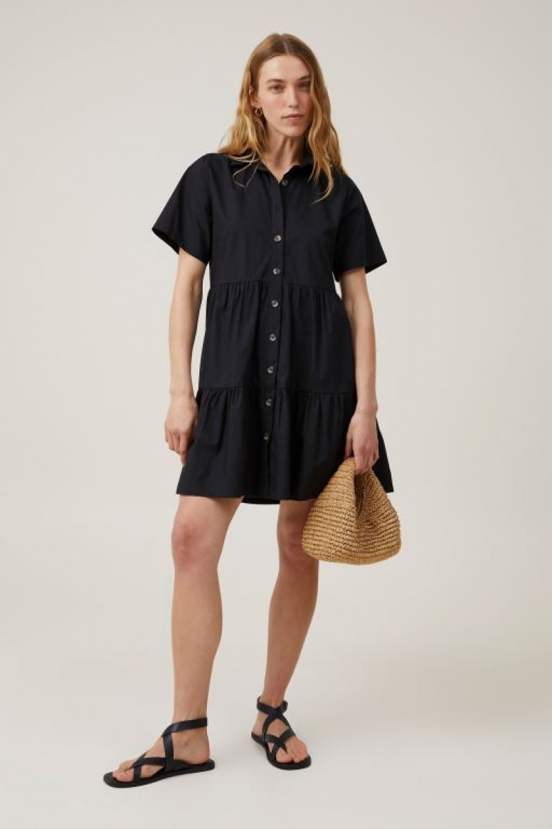 Cotton On Noah Mini Shirt Dress Women's Mini Dress Black | XfqJnTzsyXd
