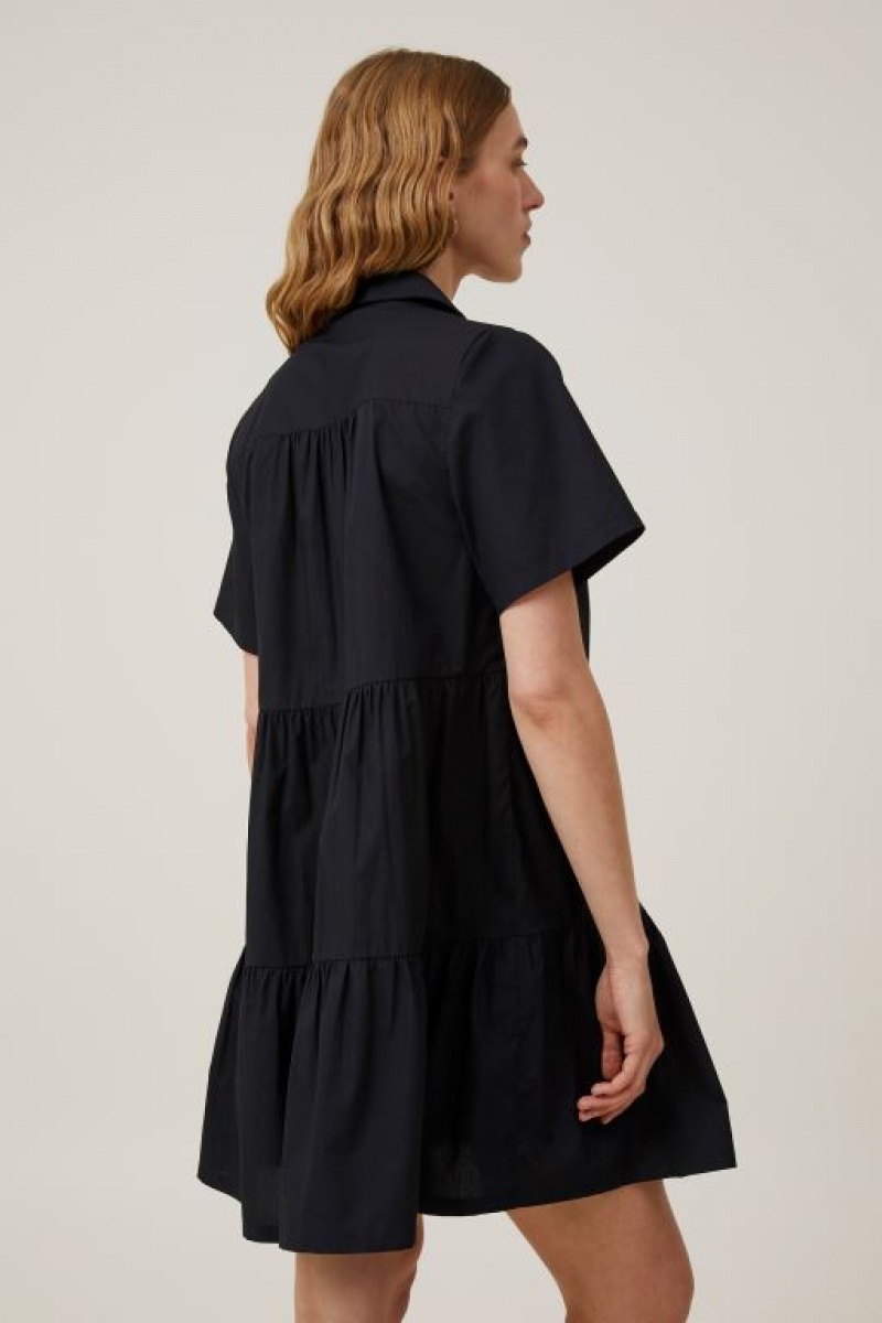 Cotton On Noah Mini Shirt Dress Women's Mini Dress Black | XfqJnTzsyXd