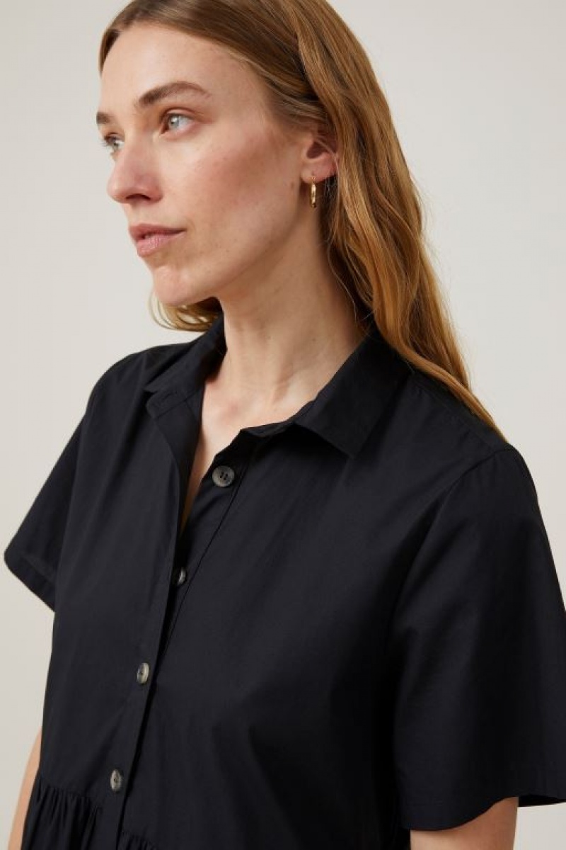 Cotton On Noah Mini Shirt Dress Women's Mini Dress Black | XfqJnTzsyXd