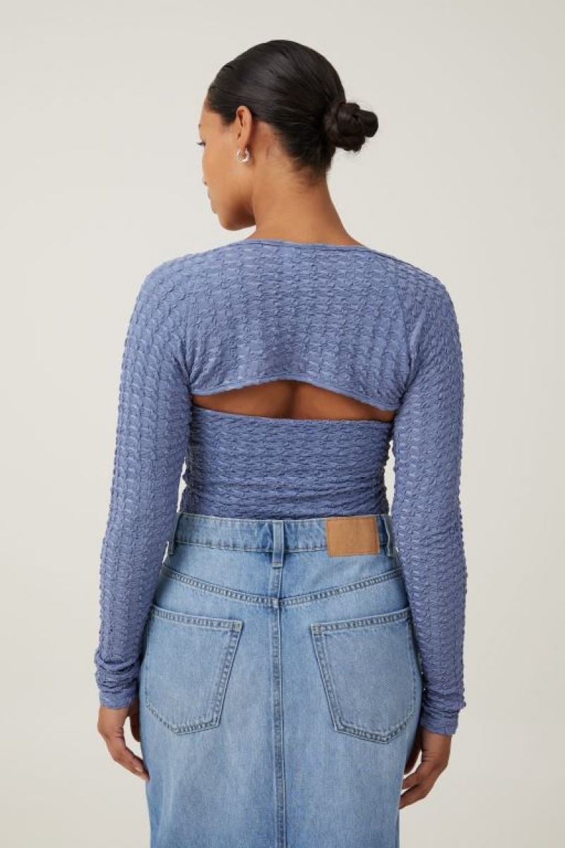Cotton On Nova Textured Shrug Women's Long Sleeve Blue | WWqOnhNU59v