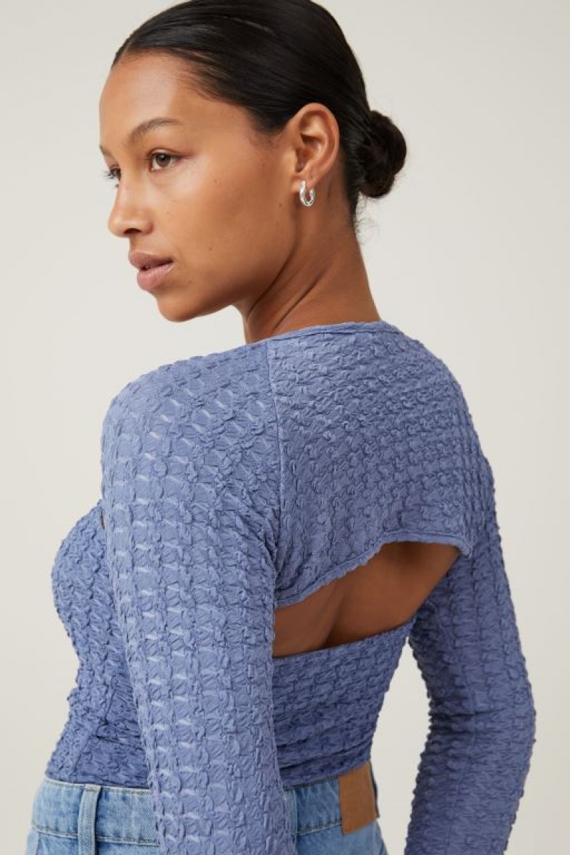 Cotton On Nova Textured Shrug Women's Long Sleeve Blue | WWqOnhNU59v
