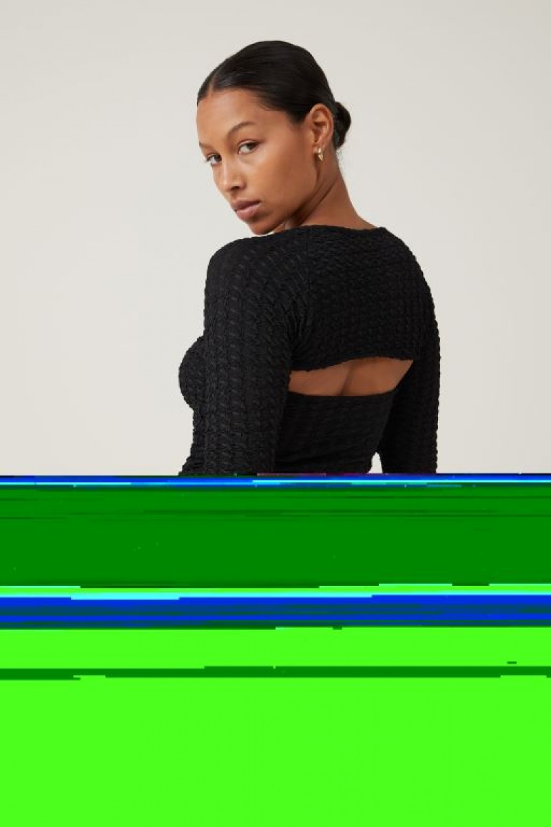 Cotton On Nova Textured Shrug Women's Long Sleeve Black | HkHWeMDSG1z