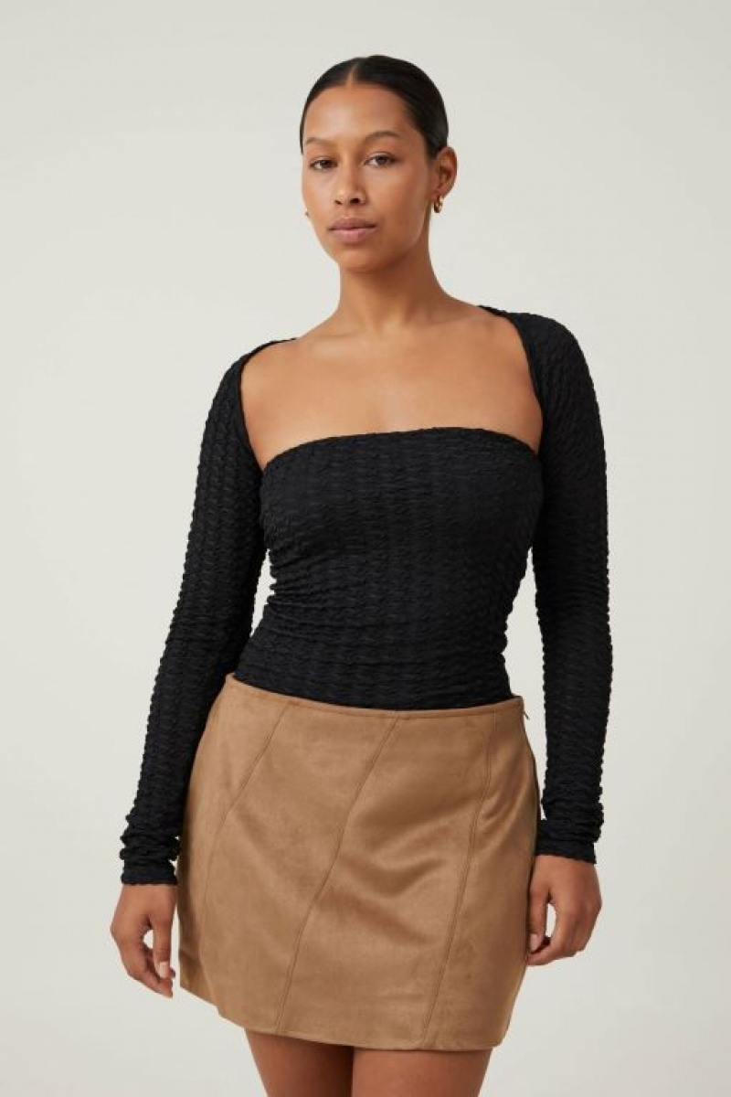 Cotton On Nova Textured Shrug Women\'s Long Sleeve Black | HkHWeMDSG1z