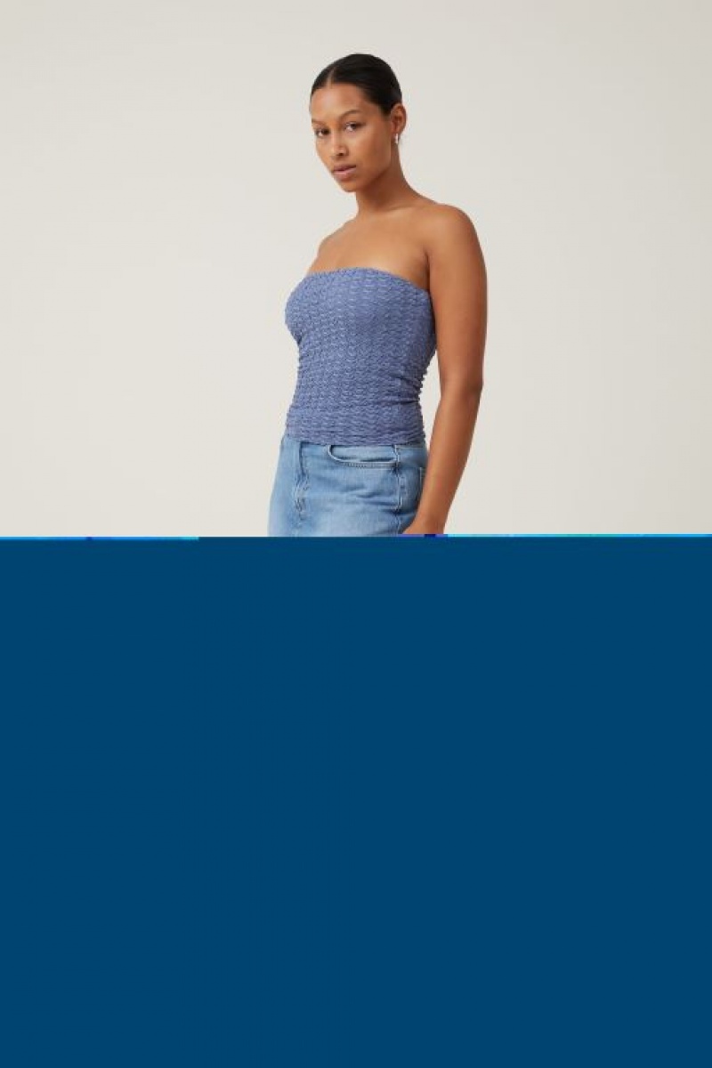 Cotton On Nova Textured Tube Women's Tanks Blue | l2IqbJqpCdL