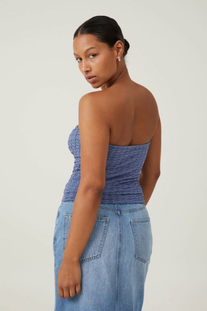 Cotton On Nova Textured Tube Women's Tanks Blue | l2IqbJqpCdL