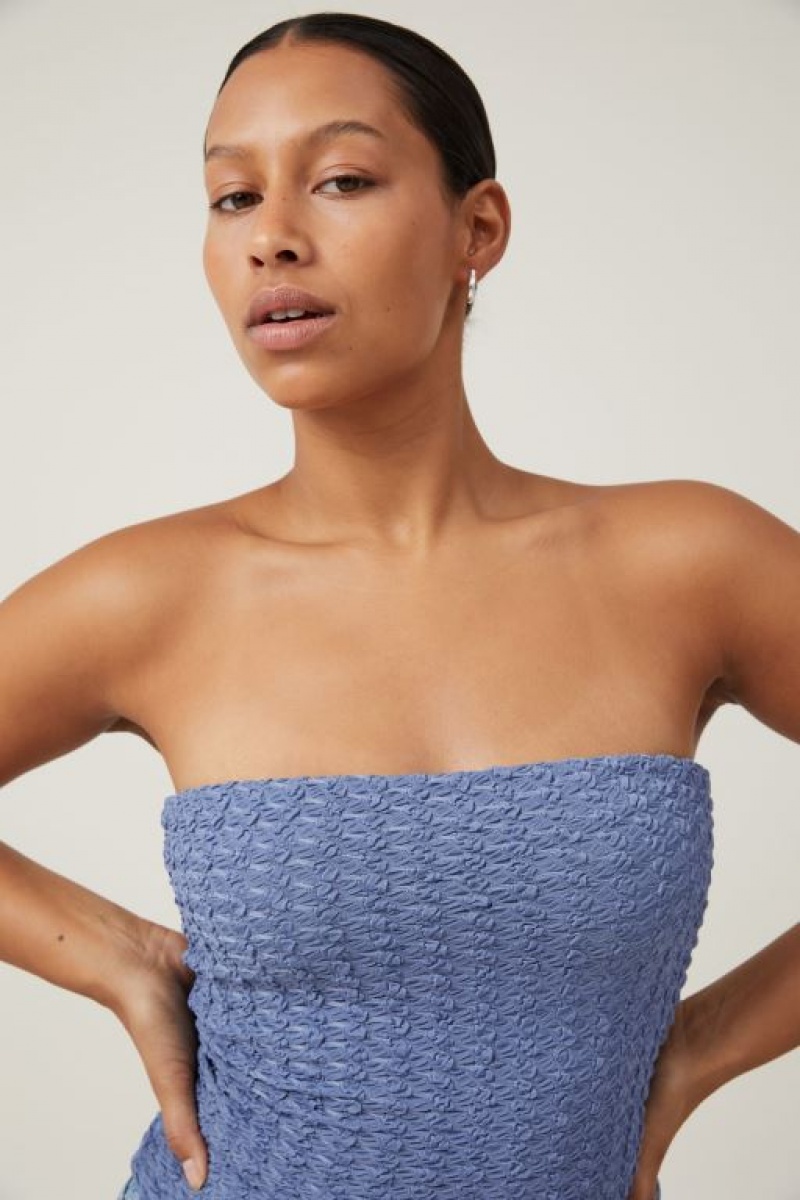 Cotton On Nova Textured Tube Women's Tanks Blue | l2IqbJqpCdL