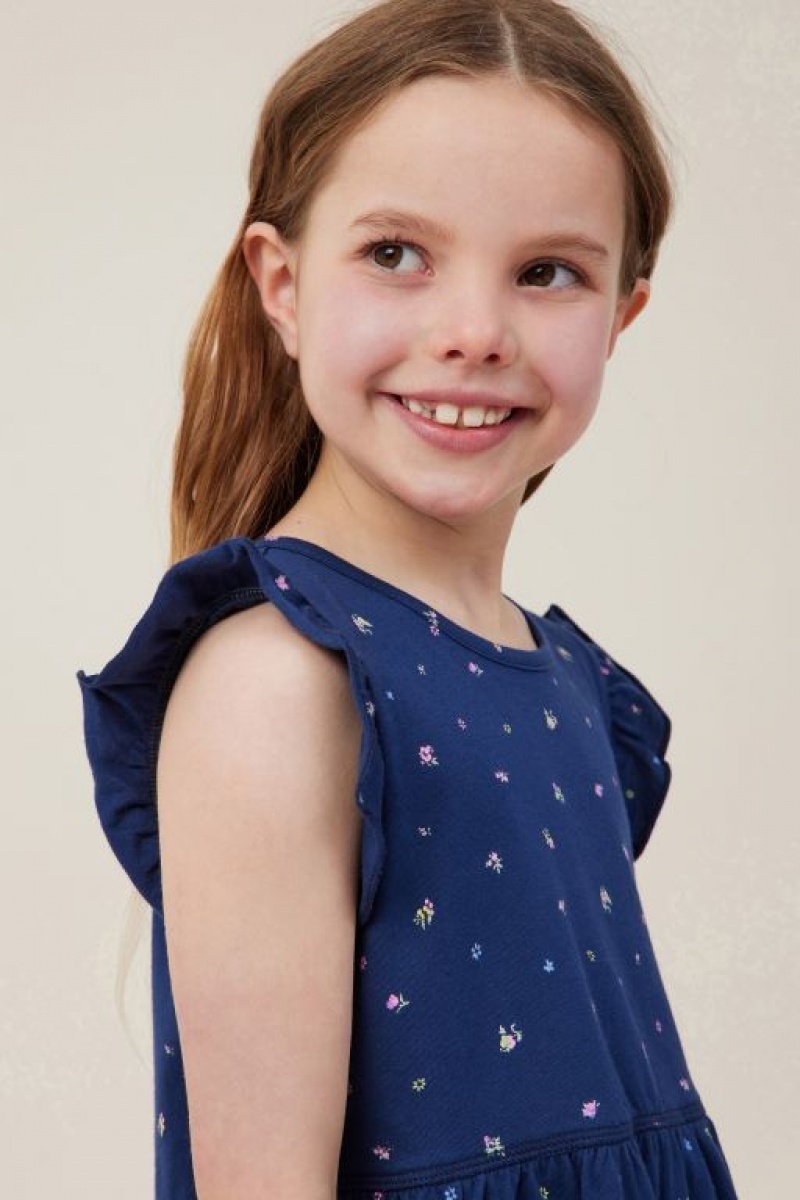 Cotton On Olive Short Sleeve Girls' Dress Navy | kHskzhG3nvs
