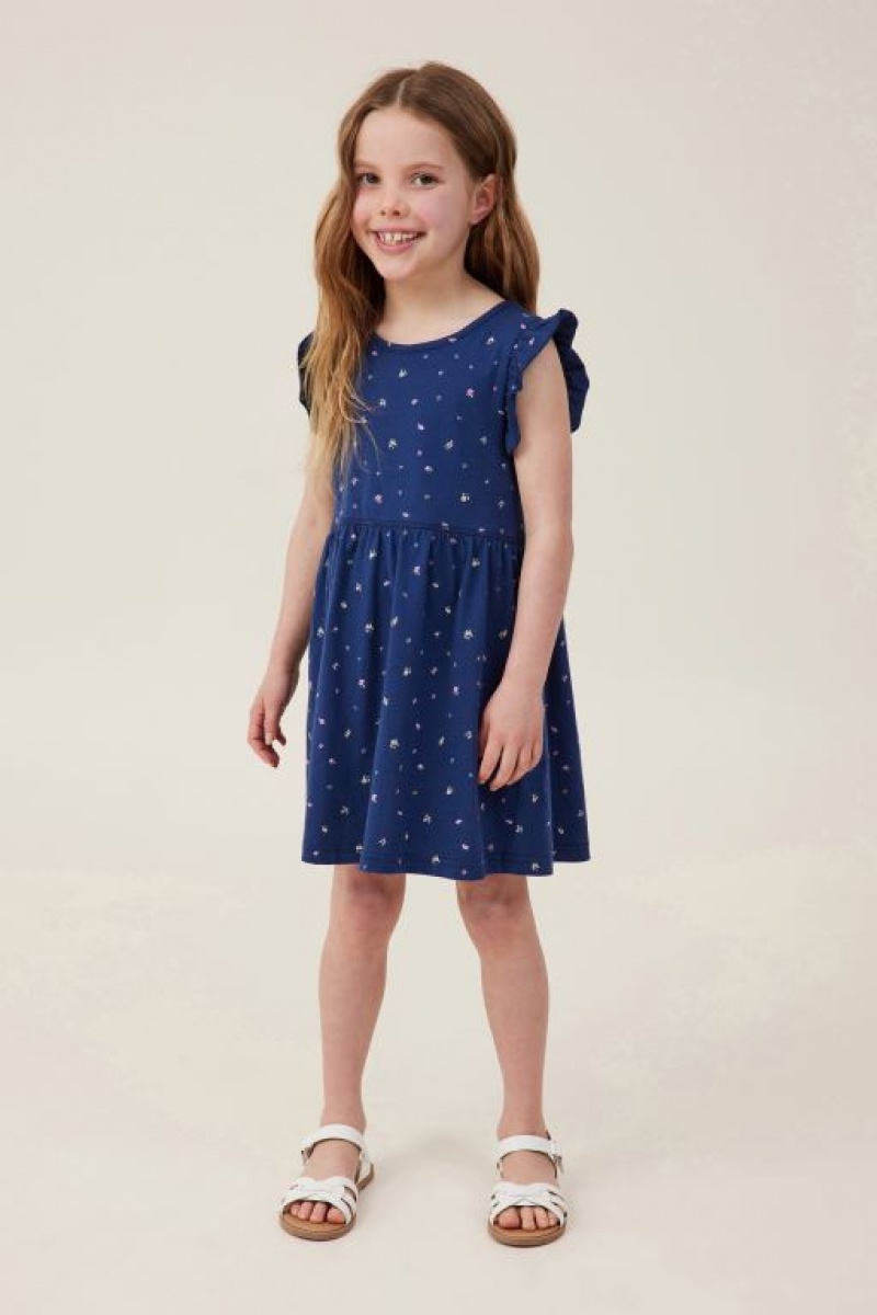 Cotton On Olive Short Sleeve Girls' Dress Navy | kHskzhG3nvs