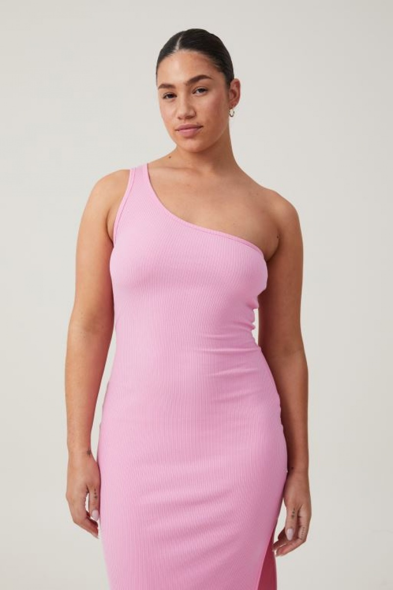 Cotton On One Shoulder Rib Women's Maxi Dress Pink | At4k7hS9pyq
