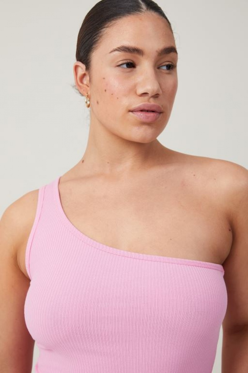 Cotton On One Shoulder Rib Women's Maxi Dress Pink | At4k7hS9pyq