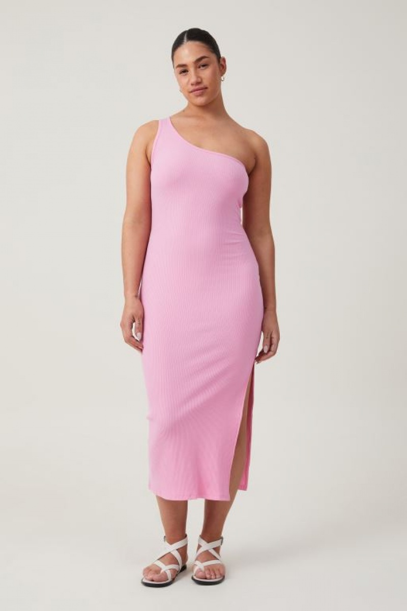 Cotton On One Shoulder Rib Women\'s Maxi Dress Pink | At4k7hS9pyq