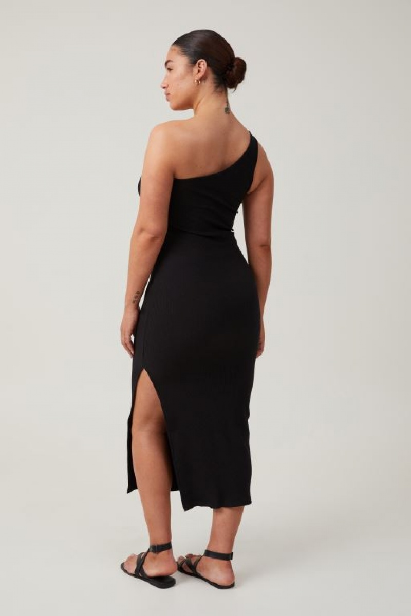 Cotton On One Shoulder Rib Women's Maxi Dress Black | BmW2saNPZdT