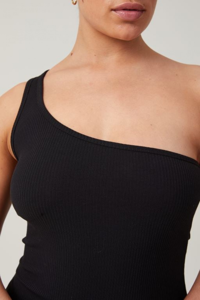 Cotton On One Shoulder Rib Women's Maxi Dress Black | BmW2saNPZdT