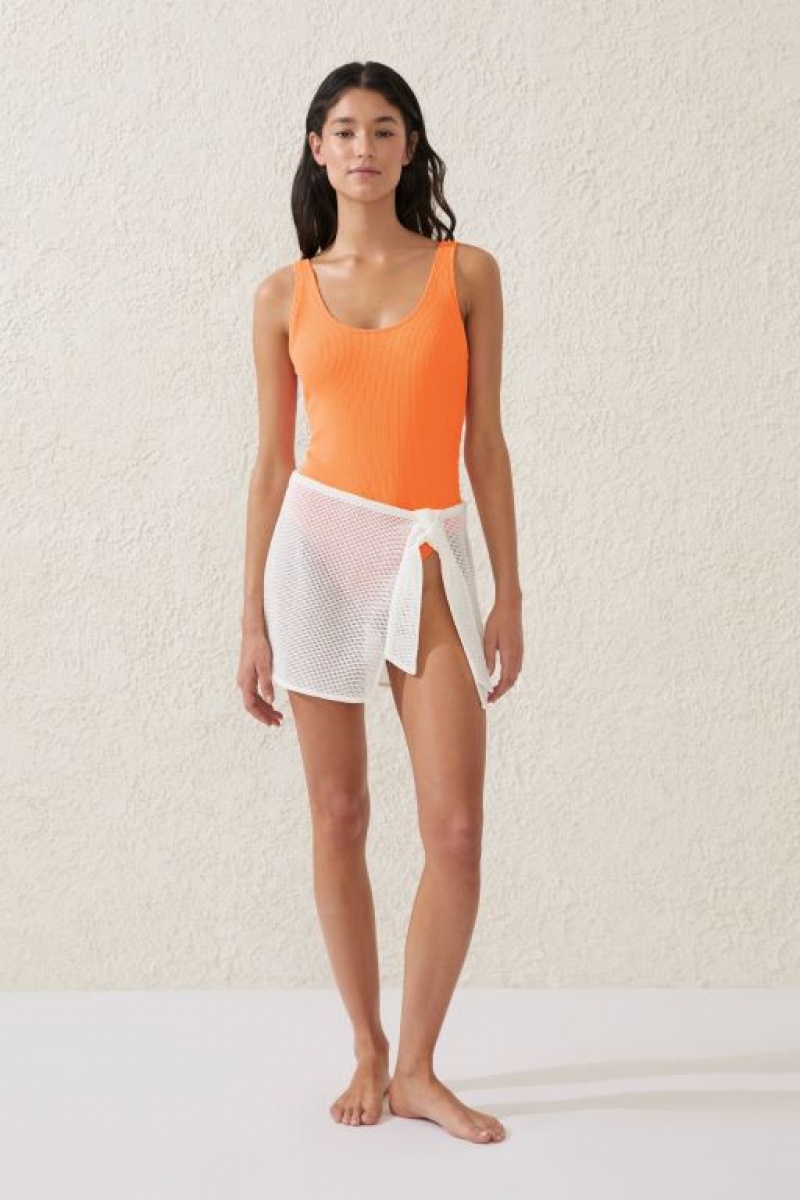 Cotton On Open Mesh Beach Mini Sarong Women's Skirt White | 0yJrKoZDIgM