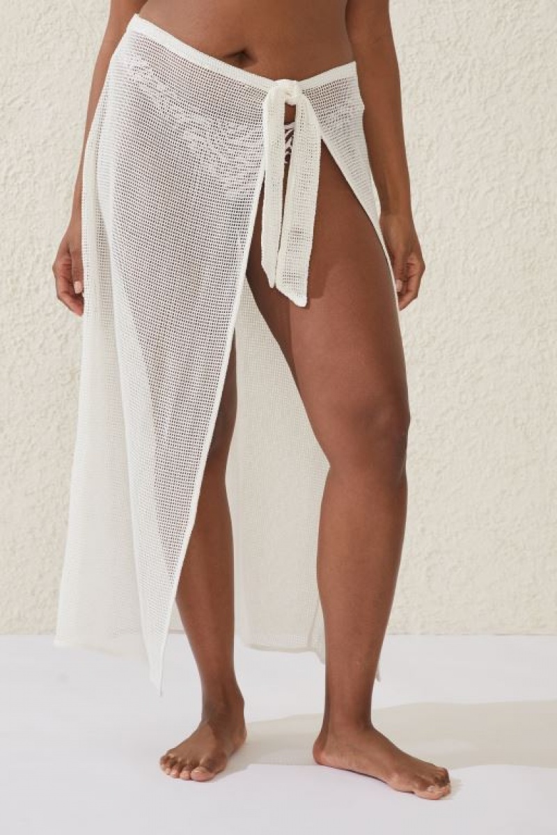Cotton On Open Mesh Beach Sarong Wrap Women's Skirt White | PcP79hCfBvf
