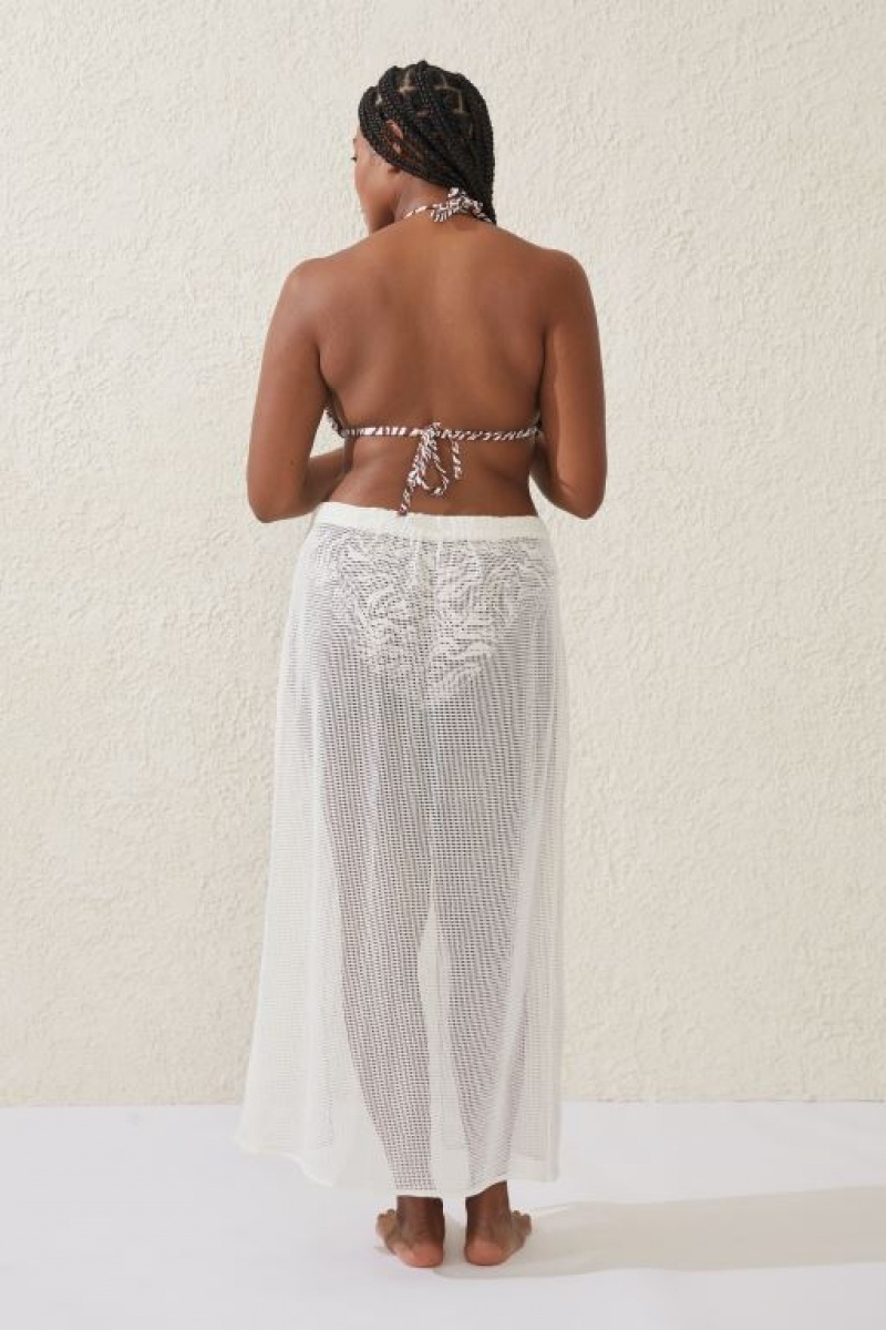 Cotton On Open Mesh Beach Sarong Wrap Women's Skirt White | PcP79hCfBvf