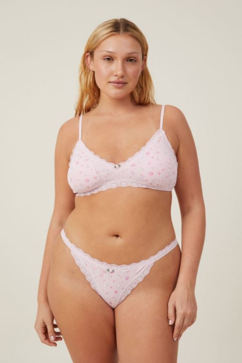 Cotton On Organic Cotton Lace Brief Women's Thong Pink | YK719rFDc7i