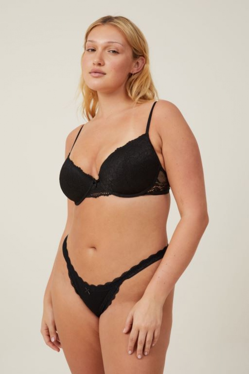 Cotton On Organic Cotton Lace Brief Women's Thong Black | PJ8EAXt8v1t
