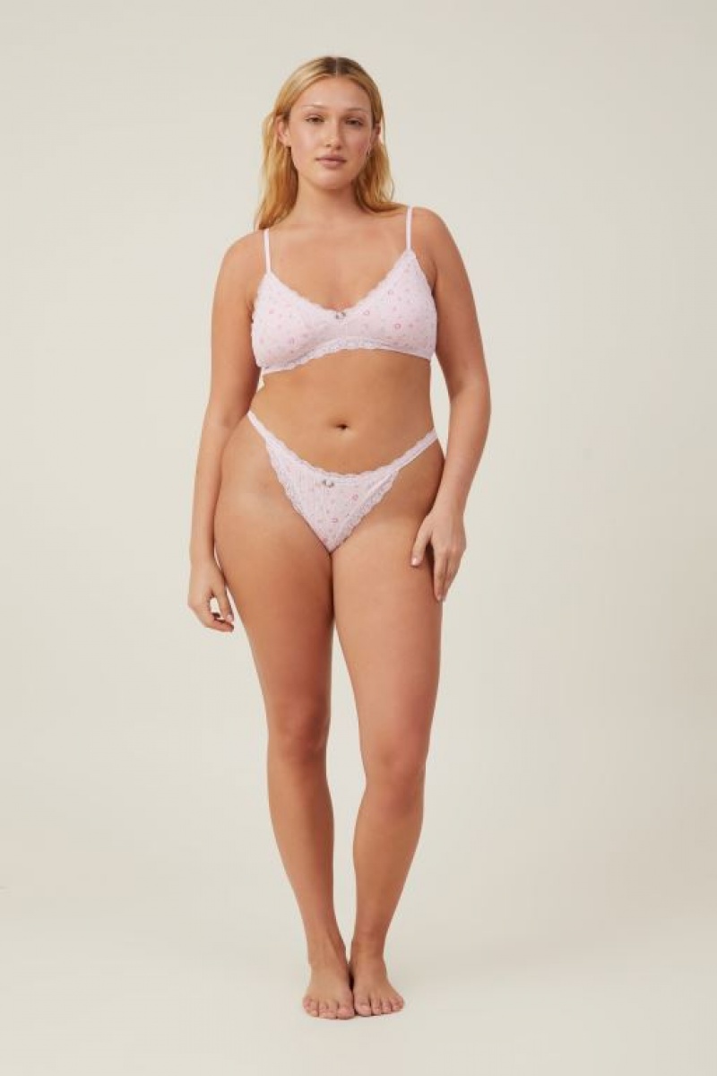 Cotton On Organic Cotton Lace Triangle Padded Women's Bralette Pink | 0YRlVLSZSzi