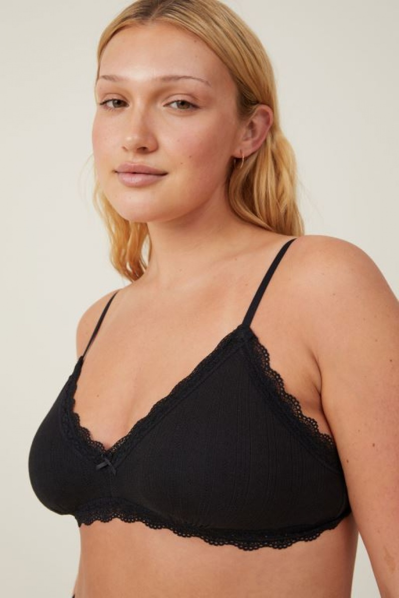 Cotton On Organic Cotton Lace Triangle Padded Women's Bralette Black | GvtBlCEYoiS