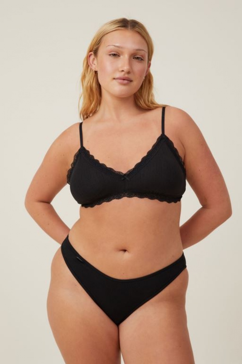 Cotton On Organic Cotton Lace Triangle Padded Women\'s Bralette Black | GvtBlCEYoiS