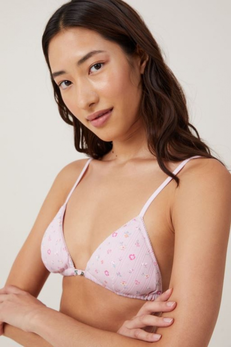 Cotton On Organic Cotton Picot Tiny Padded Bralette Women's Bras Pink | LHEnnNeMGBF