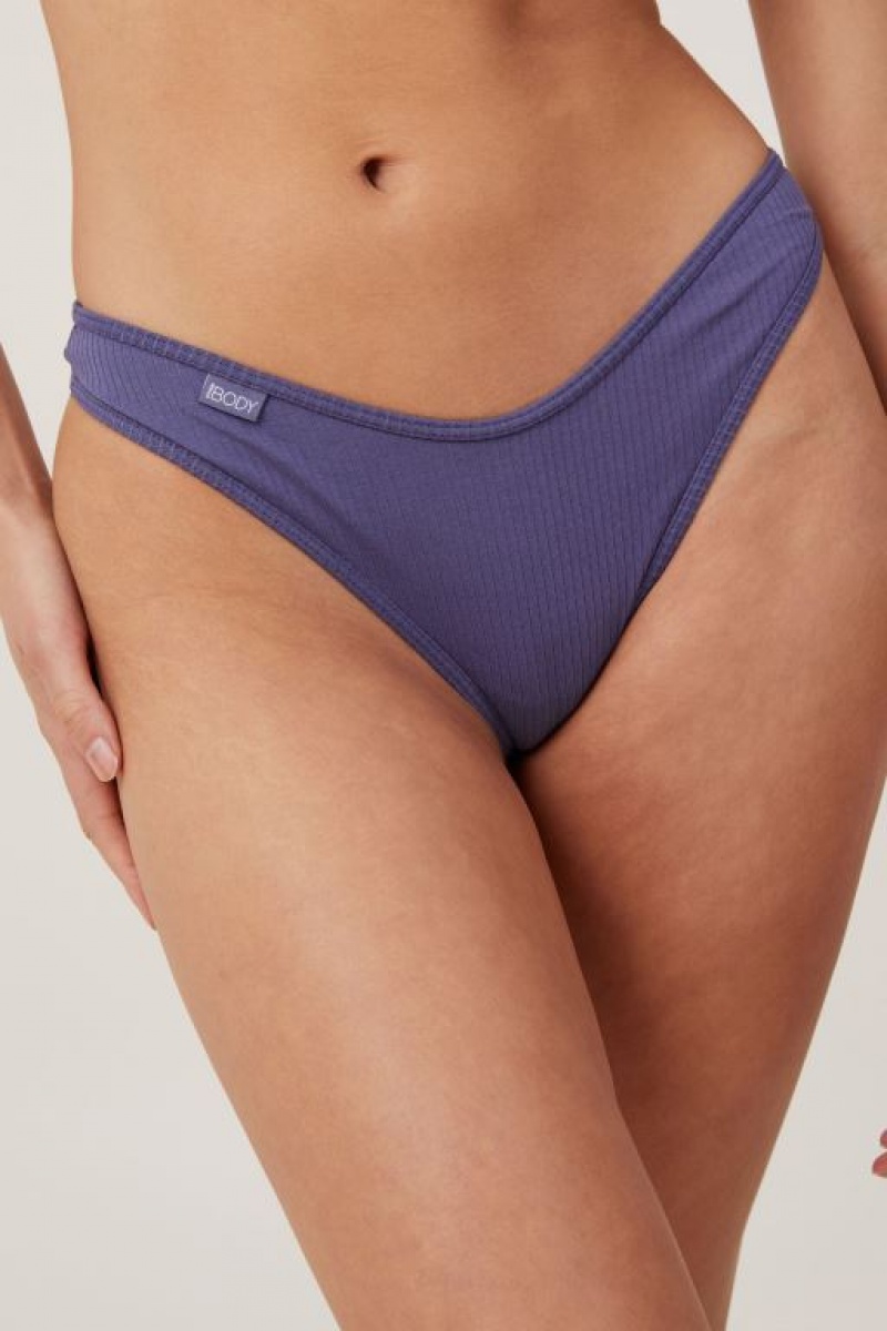 Cotton On Organic Cotton Rib Women's Thong Midnight | SiYZFcjY6De