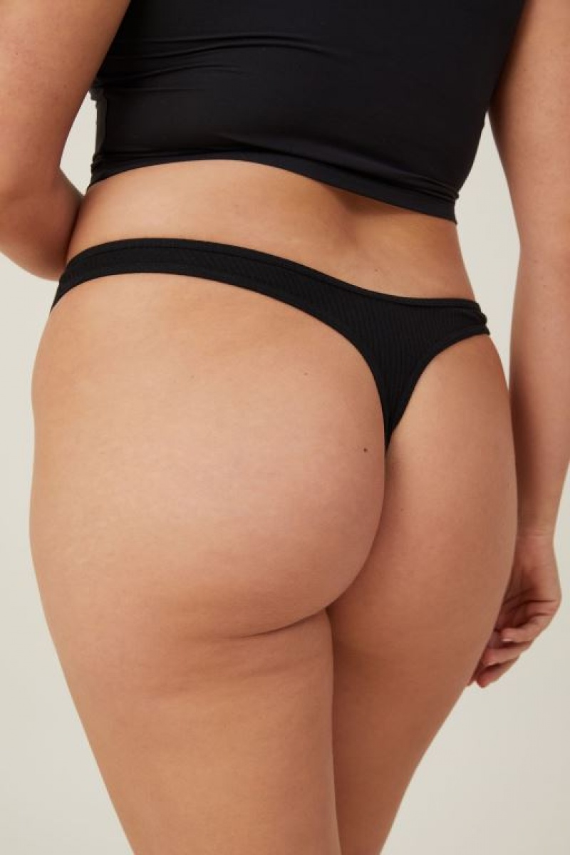 Cotton On Organic Cotton Rib Women's Thong Black | TDZCRIAviSY
