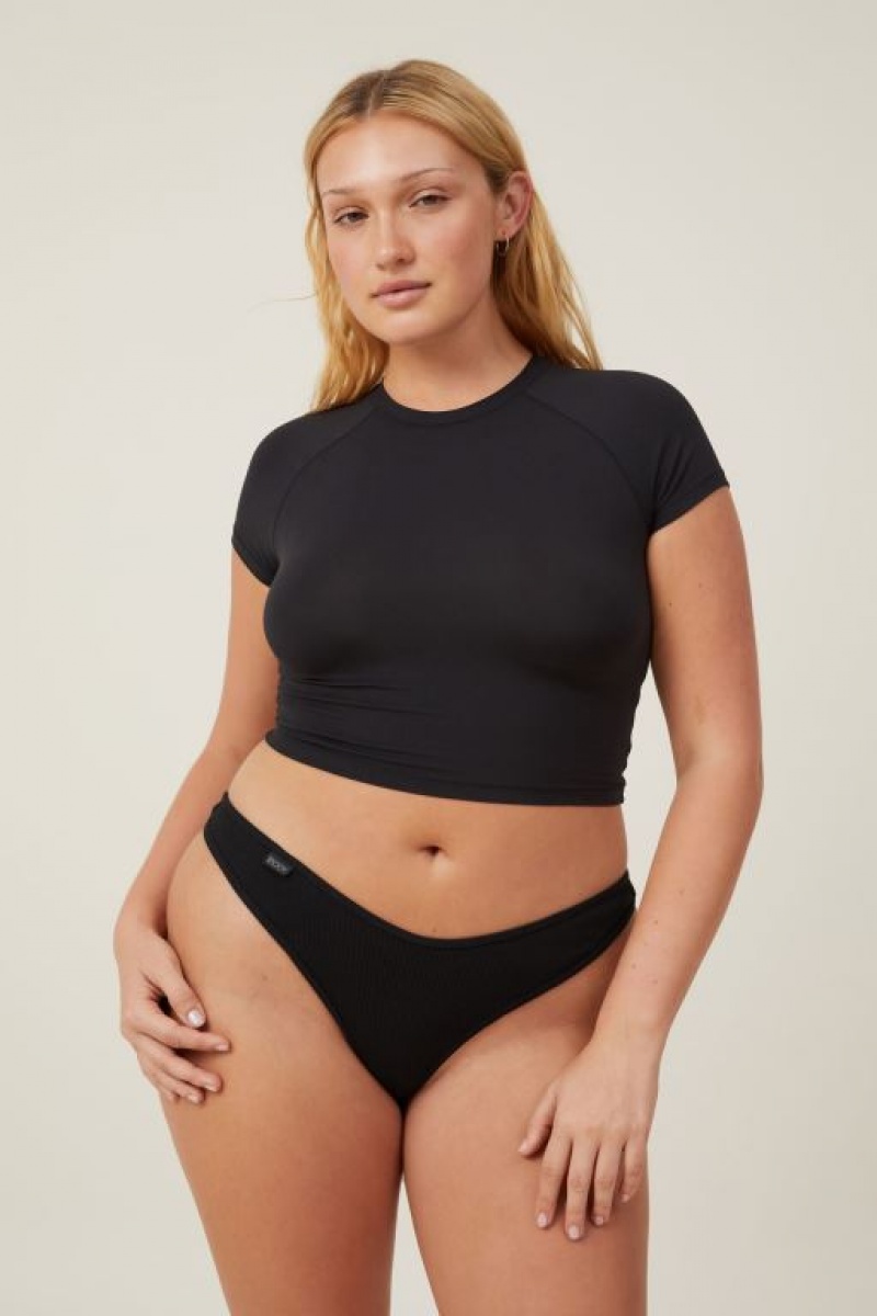 Cotton On Organic Cotton Rib Women's Thong Black | TDZCRIAviSY