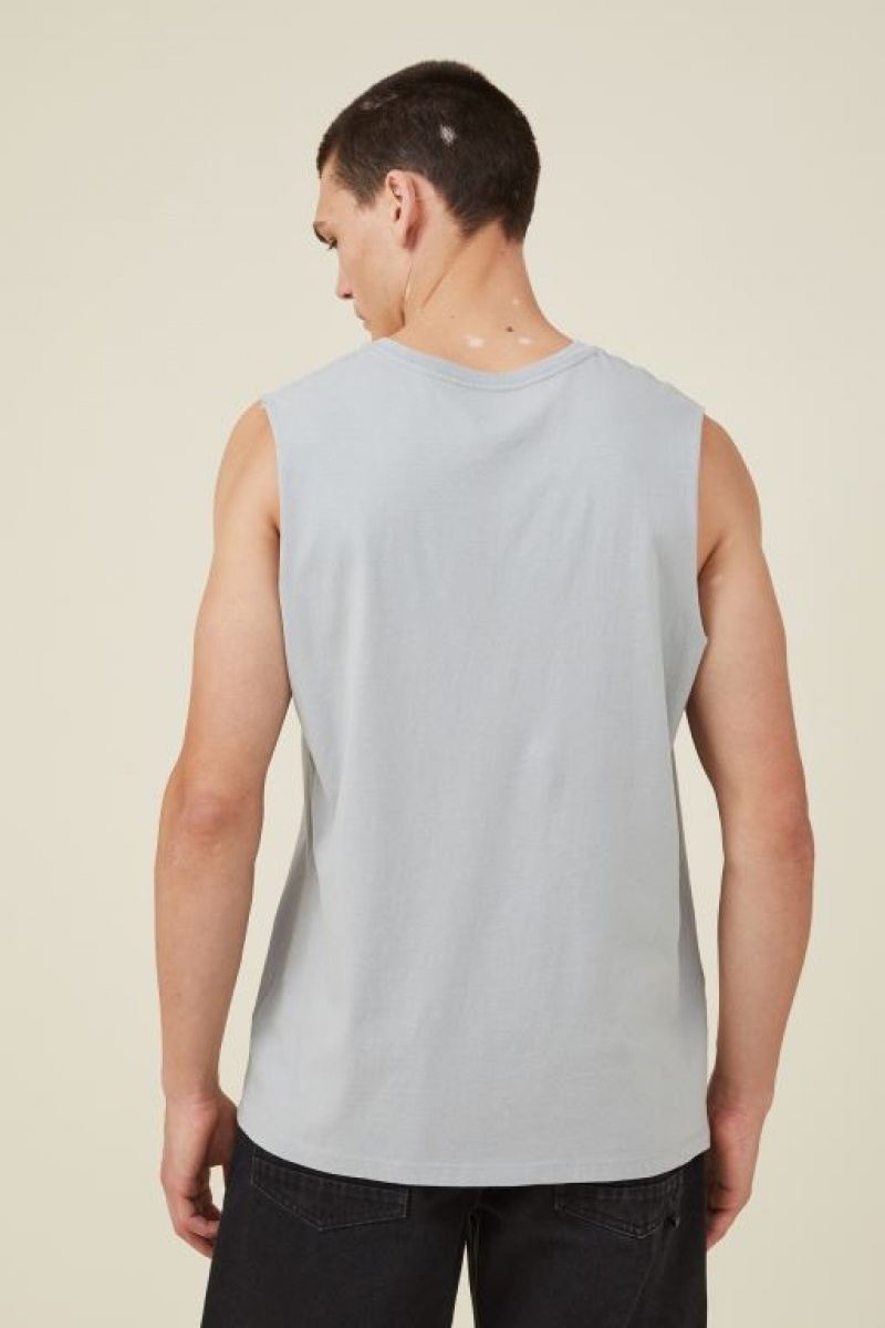 Cotton On Organic Muscle Men's Tanks Blue | botsKqX4YUx