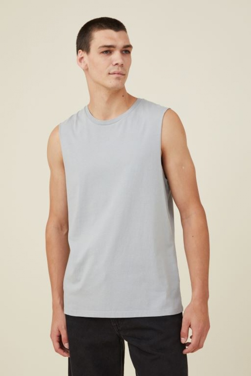 Cotton On Organic Muscle Men\'s Tanks Blue | botsKqX4YUx