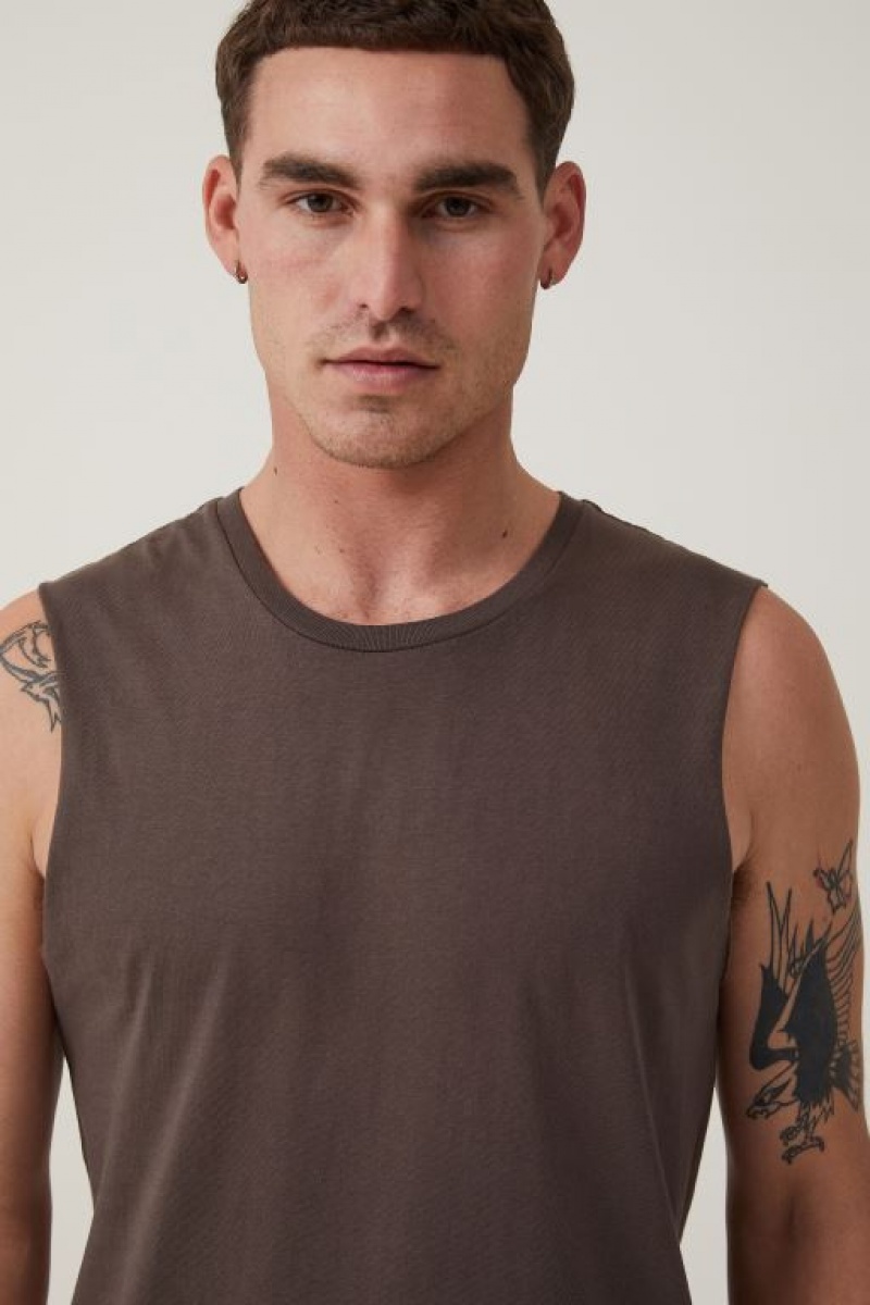 Cotton On Organic Muscle Men's Tanks Brown | iX4pTttgTvP