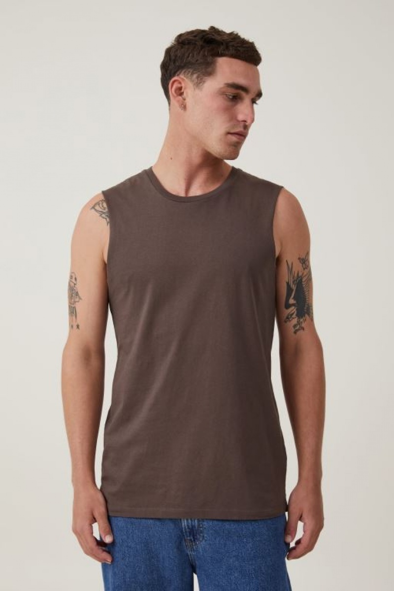 Cotton On Organic Muscle Men\'s Tanks Brown | iX4pTttgTvP