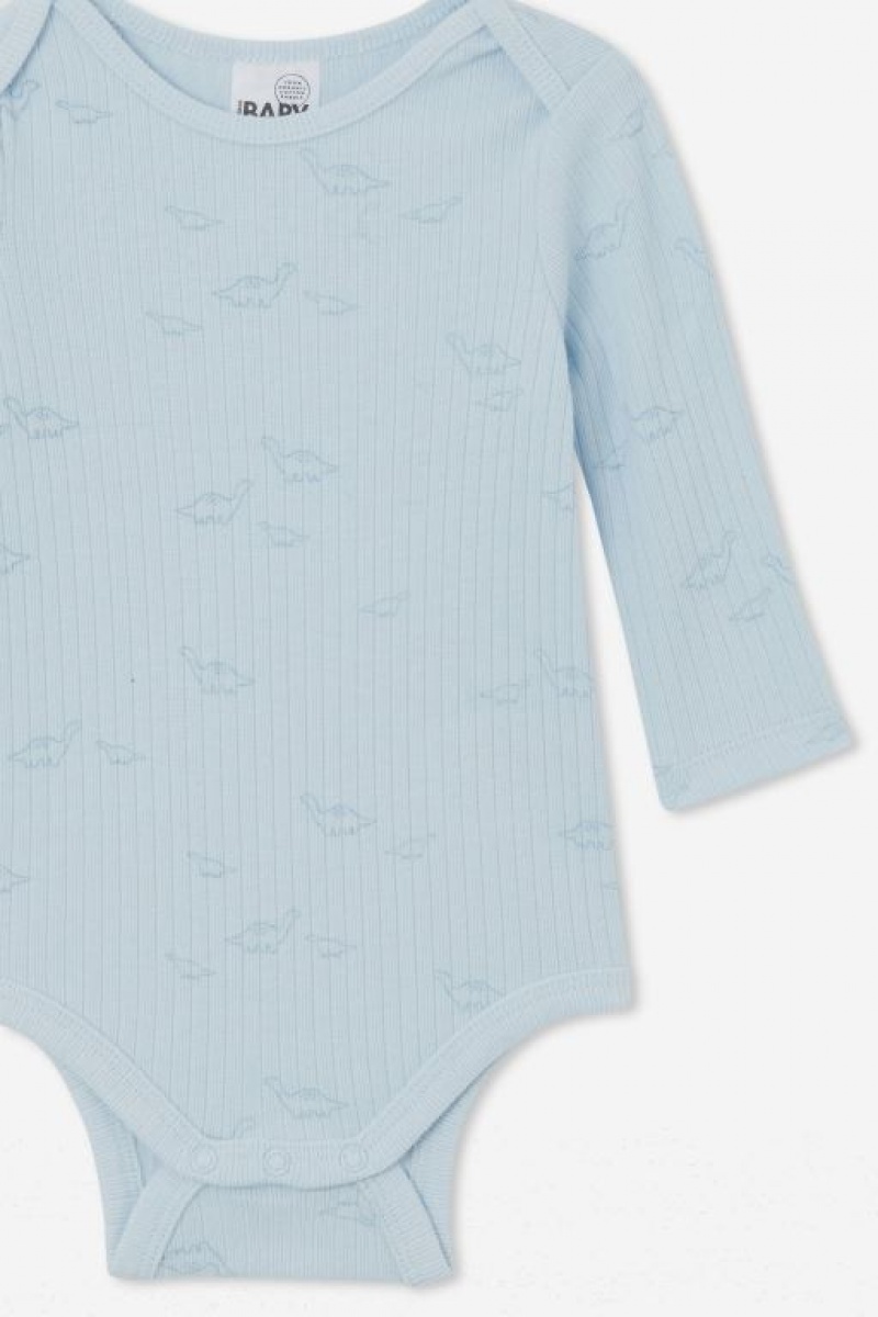 Cotton On Organic Newborn Long Sleeve Bubbysuit Baby Rompers Blue | H0FWGOUIdf5