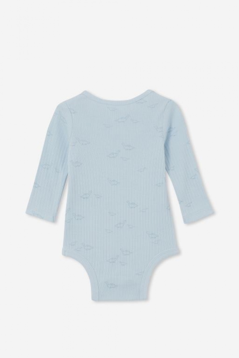 Cotton On Organic Newborn Long Sleeve Bubbysuit Baby Rompers Blue | H0FWGOUIdf5