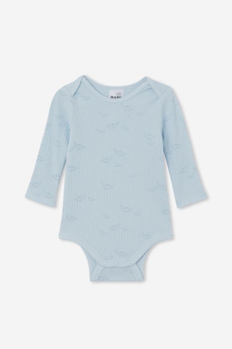 Cotton On Organic Newborn Long Sleeve Bubbysuit Baby Rompers Blue | H0FWGOUIdf5