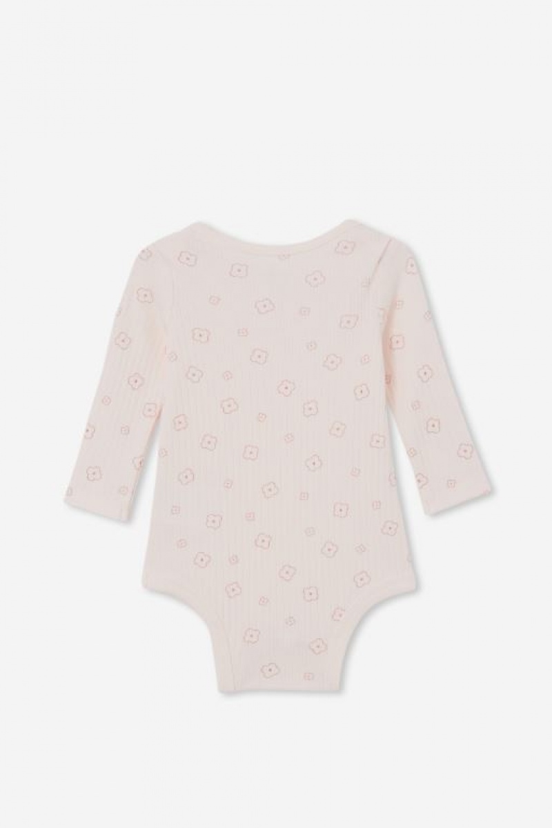 Cotton On Organic Newborn Long Sleeve Bubbysuit Baby Rompers Pink | a0KMopEmalr