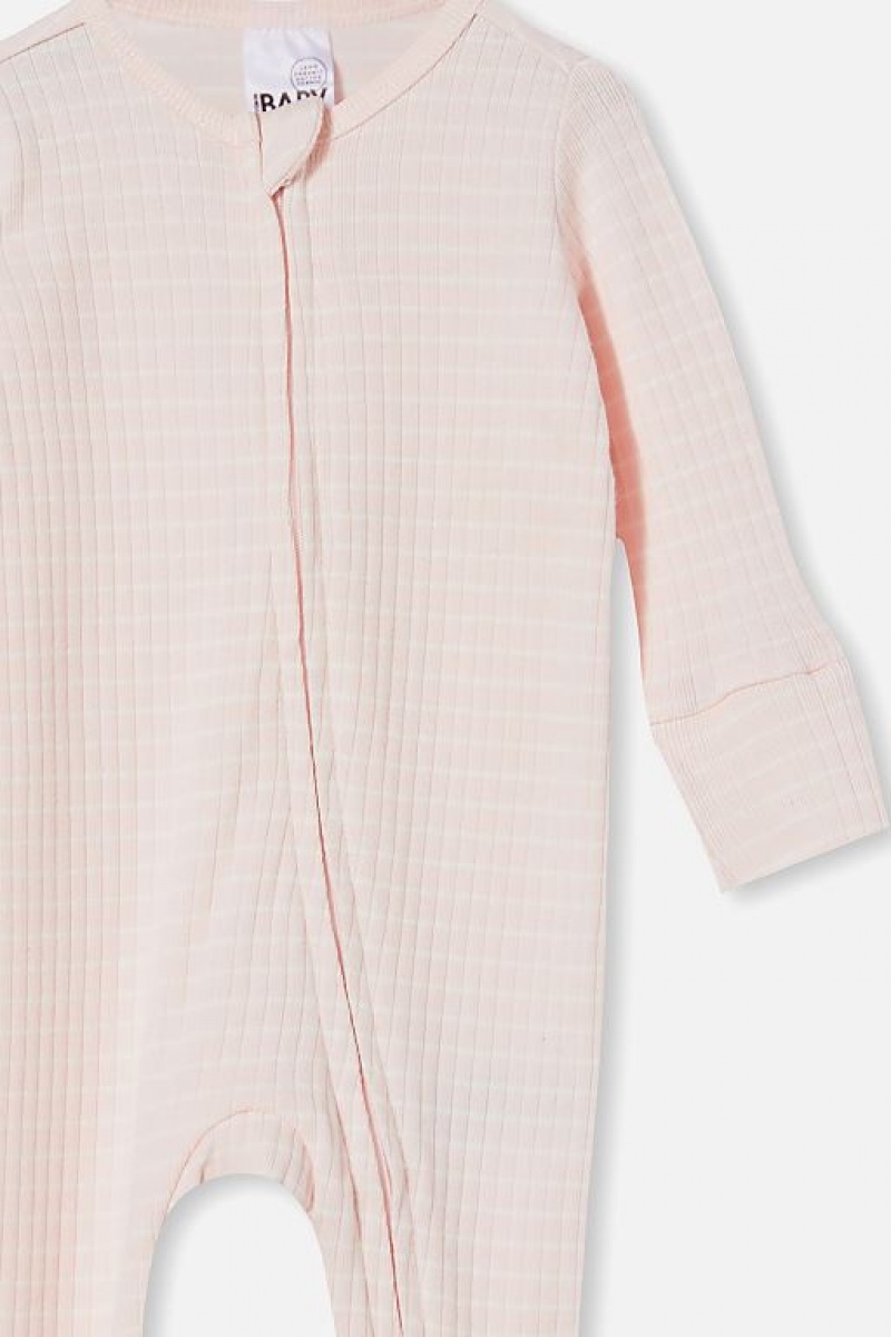 Cotton On Organic Newborn Zip Through Baby Rompers Pink / Stripes | 4fmS9DQdO5L