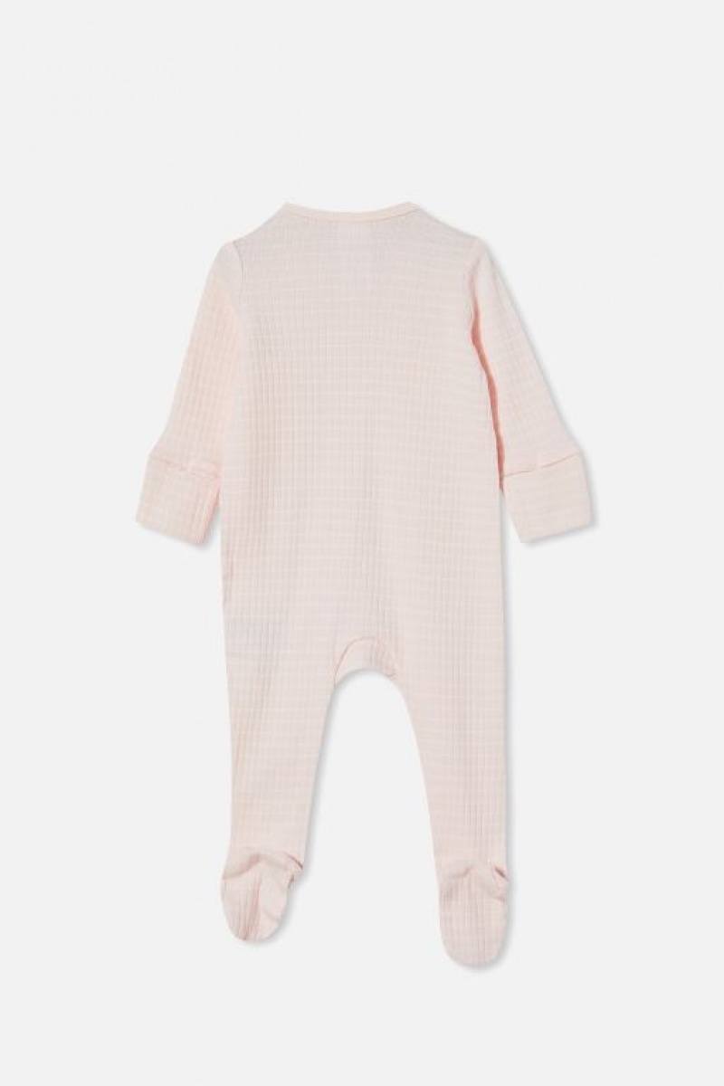 Cotton On Organic Newborn Zip Through Baby Rompers Pink / Stripes | 4fmS9DQdO5L