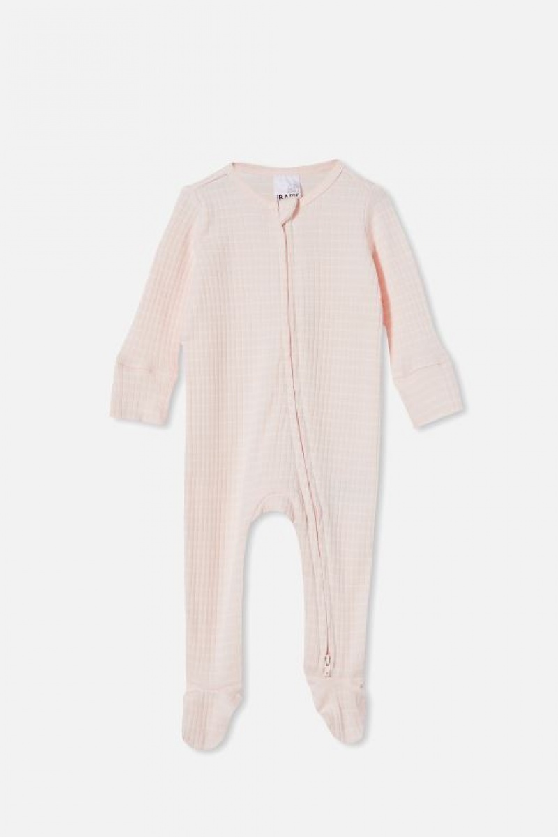 Cotton On Organic Newborn Zip Through Baby Rompers Pink / Stripes | 4fmS9DQdO5L