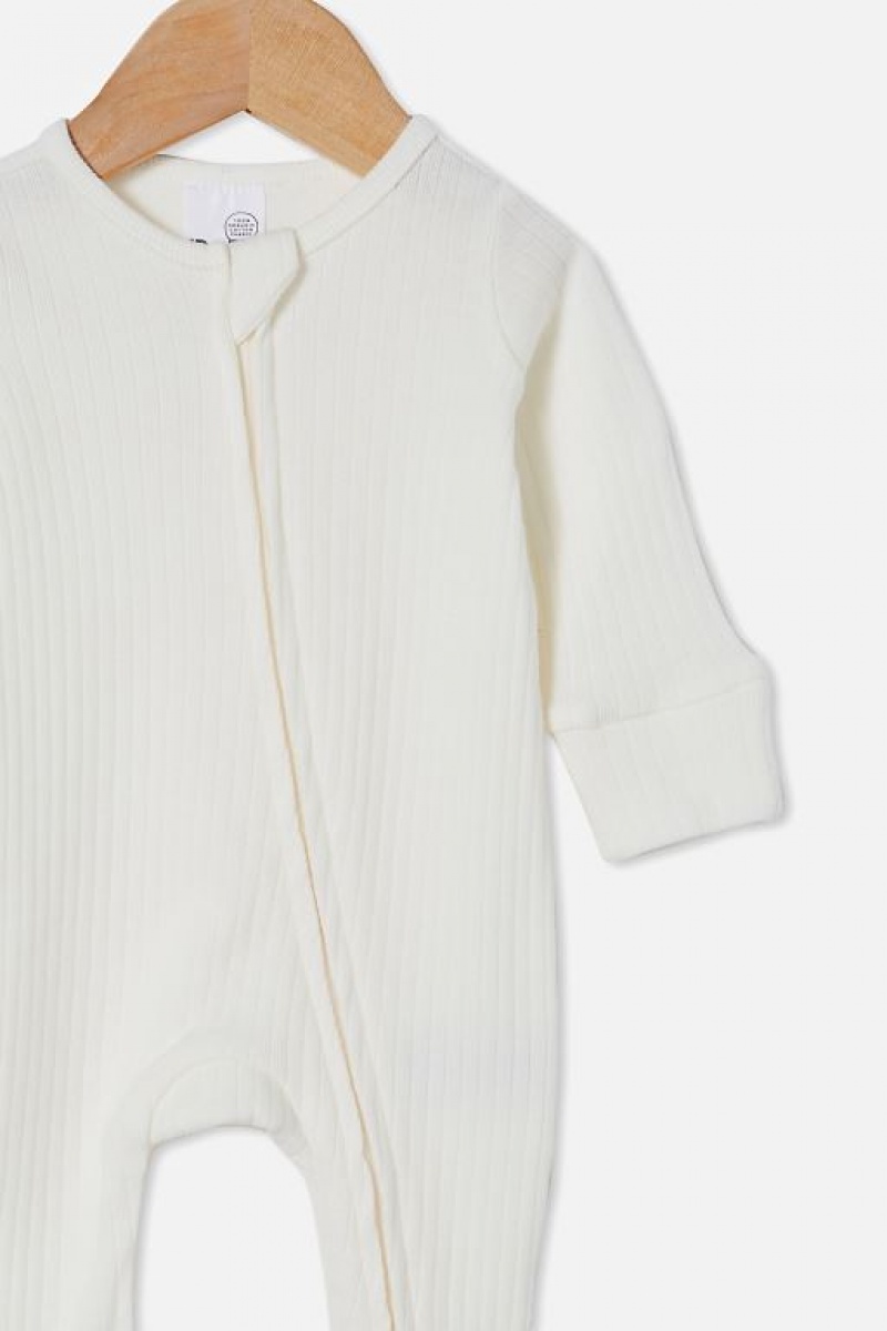 Cotton On Organic Newborn Zip Through Baby Rompers Milk | ZPa3g24yvhv