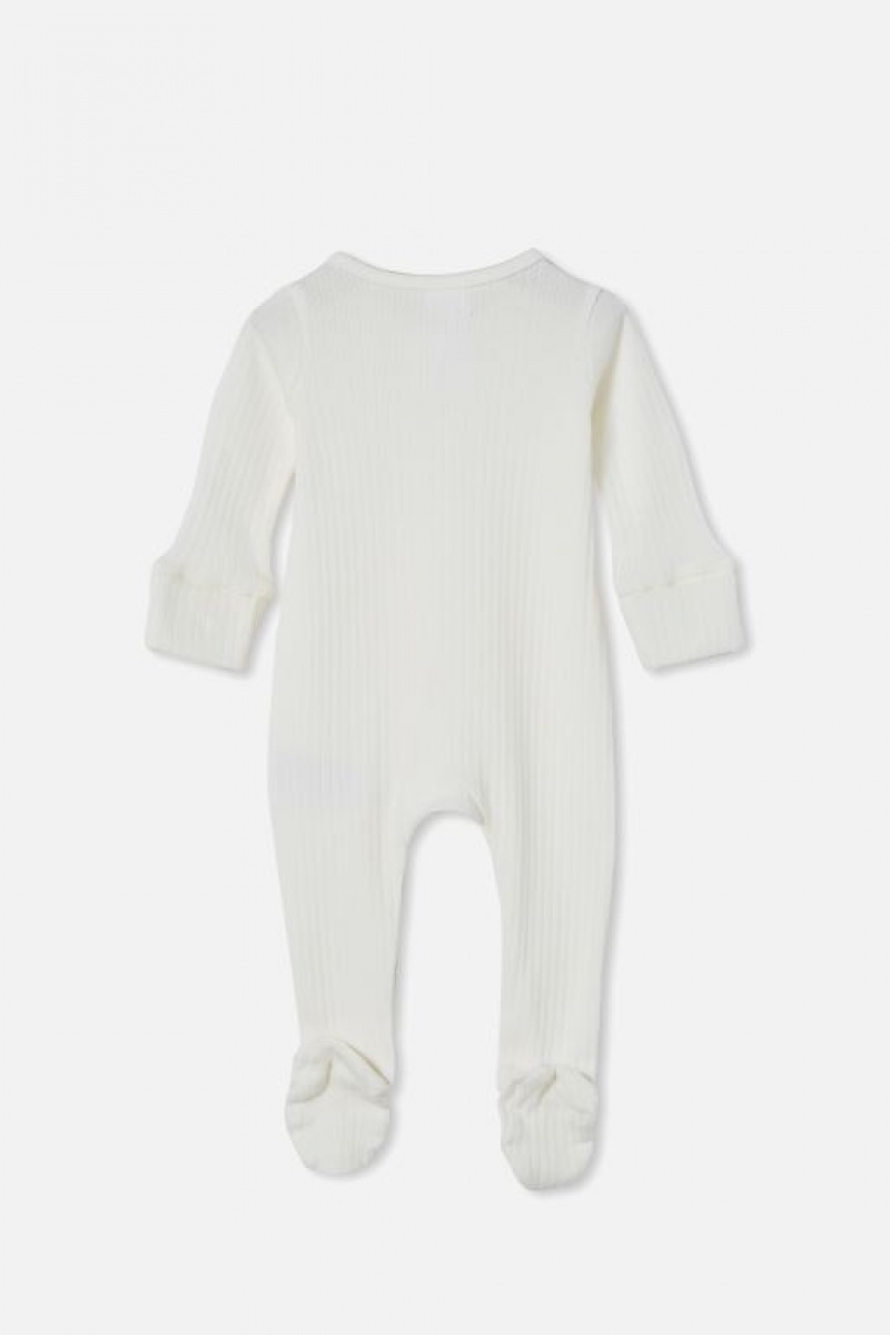 Cotton On Organic Newborn Zip Through Baby Rompers Milk | ZPa3g24yvhv