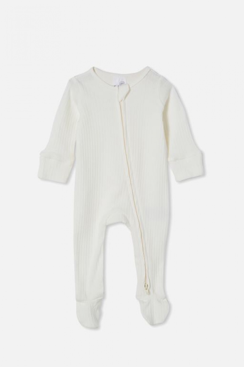 Cotton On Organic Newborn Zip Through Baby Rompers Milk | ZPa3g24yvhv