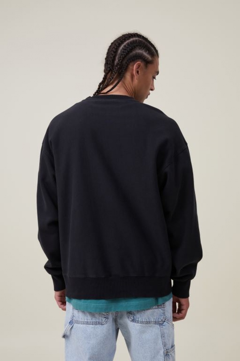 Cotton On Oversized Crew Sweater Men's Jumpers Black | 9DaKYjMbwRU