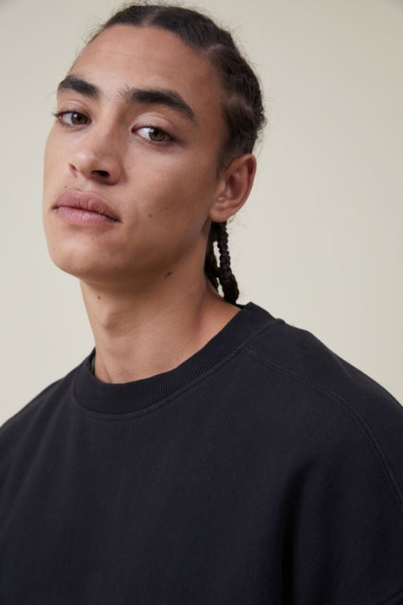 Cotton On Oversized Crew Sweater Men's Jumpers Black | 9DaKYjMbwRU