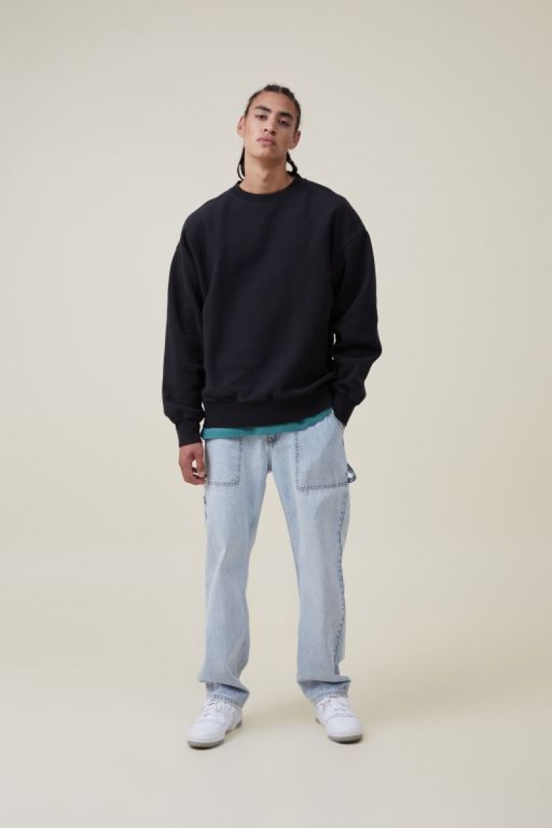 Cotton On Oversized Crew Sweater Men's Jumpers Black | 9DaKYjMbwRU