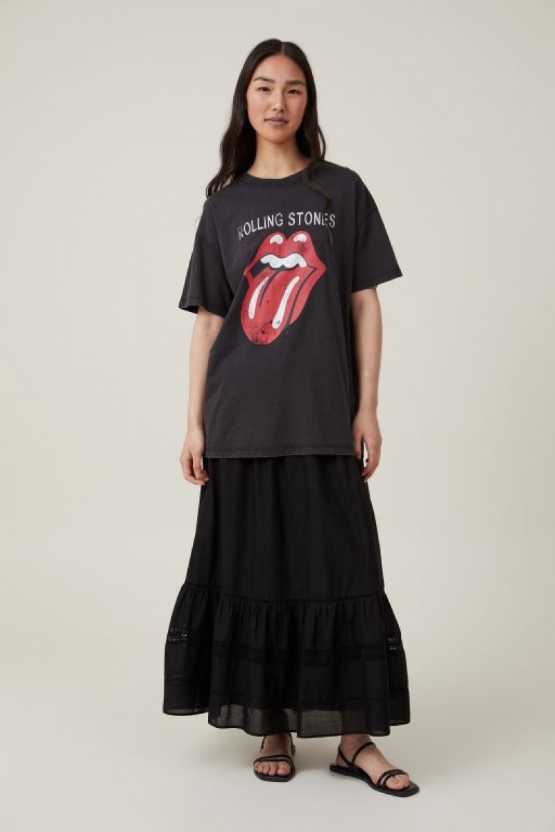 Cotton On Oversized Rolling Stones Music Women's Graphic T-Shirts Black | wUItOApx60s