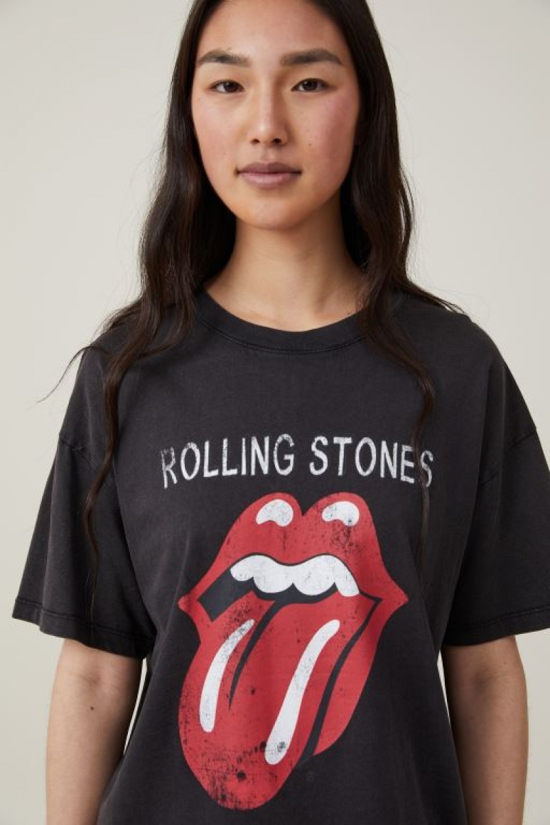 Cotton On Oversized Rolling Stones Music Women's Graphic T-Shirts Black | wUItOApx60s