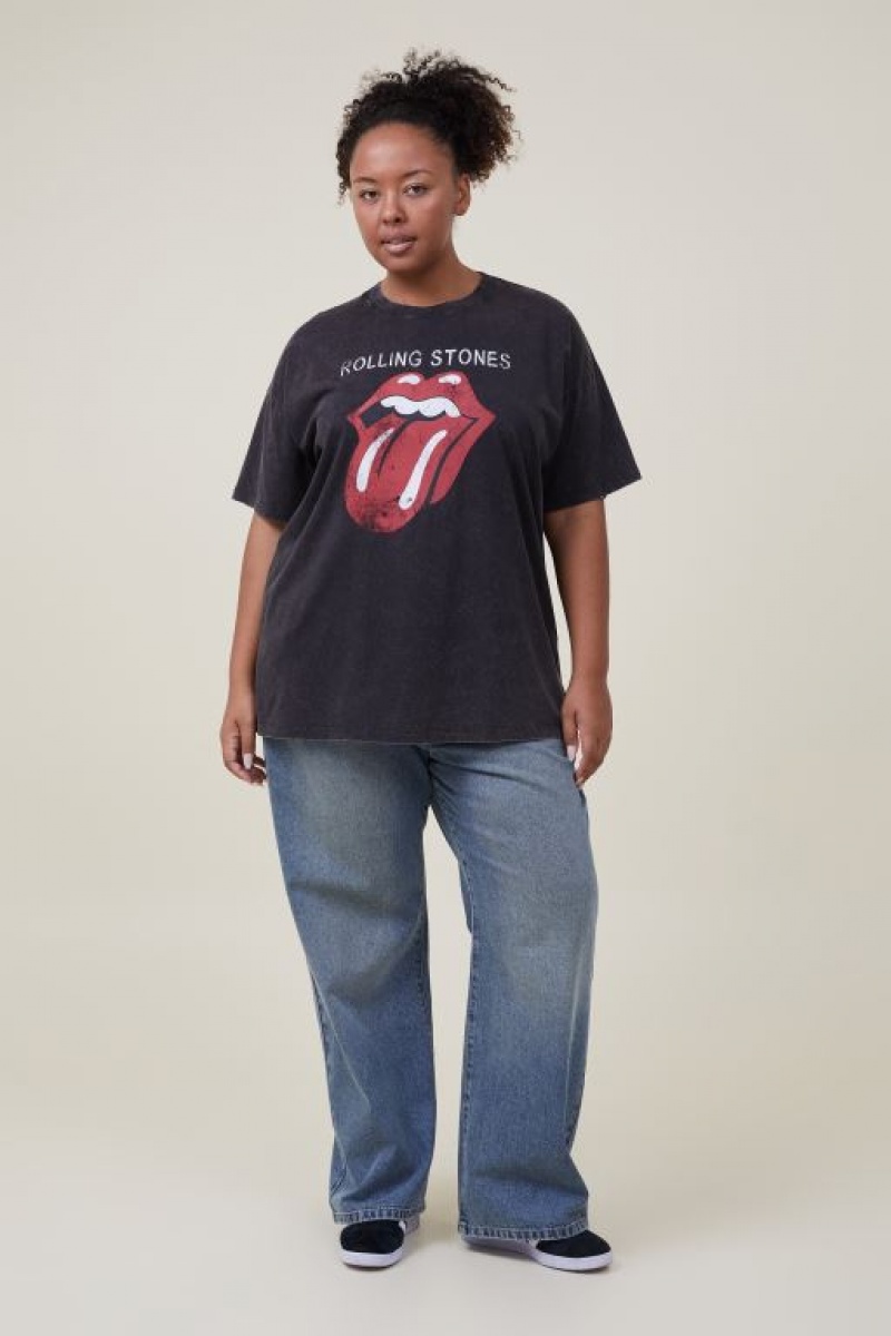 Cotton On Oversized Rolling Stones Music Women's Graphic T-Shirts Black | wUItOApx60s