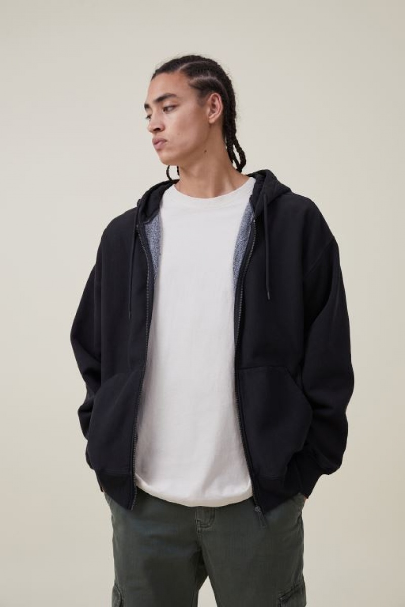 Cotton On Oversized Zip Up Hoodie Men\'s Jumpers Black | OxIuiAqbtwD